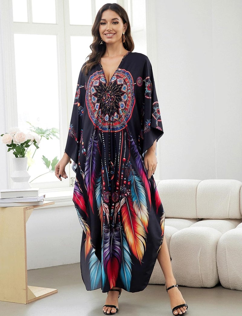 KECVOT Kaftan Dresses for Women Plus Size Batwing Sleeve Caftans Long Bathing Suit Cover Up Maxi Beach Dress Loungewear - Image 4